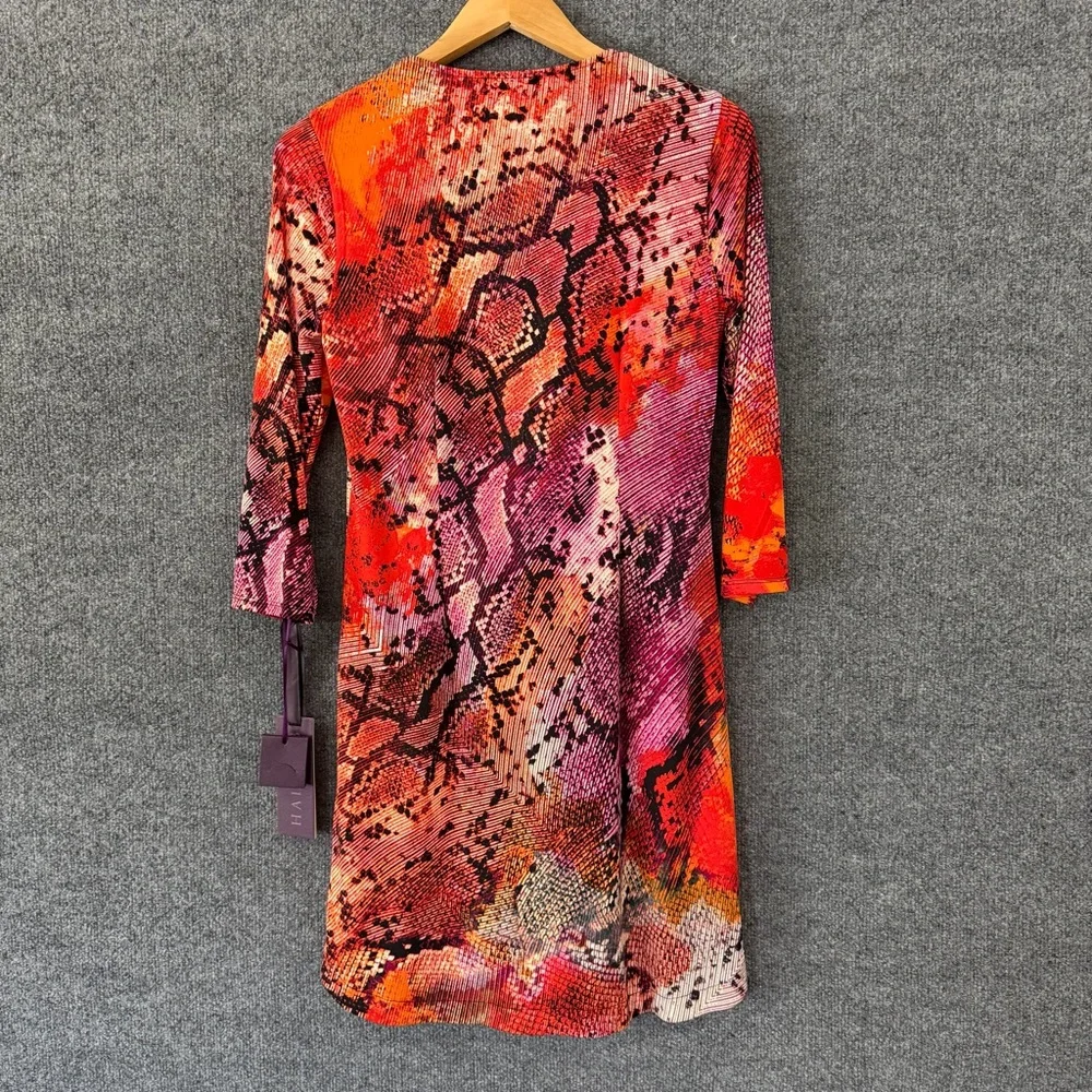 Hale Bob Womens Lulie Beaded Snake Print Jersey Dress Size Small 3/4 Sleeve - Picture 3 of 10